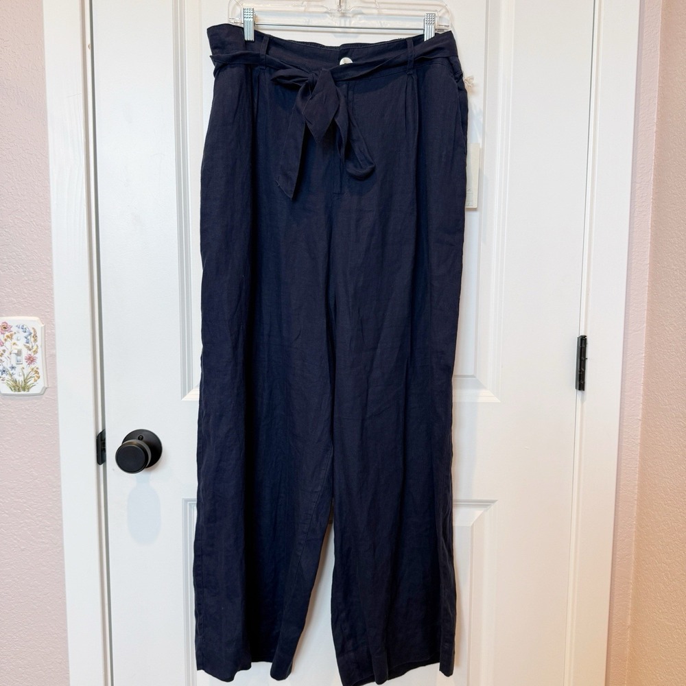 Joie Womens Linen Wide Leg Pants XL Navy Capsule Minimalist Coastal Euro Summer